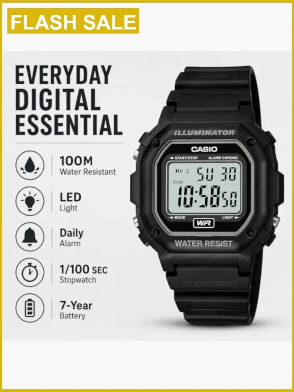 Men's Digital Watch Quartz Water Resistant Chronograph LED